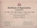 Certificate of Appreciation issued by St. James's Settlement Year 1998